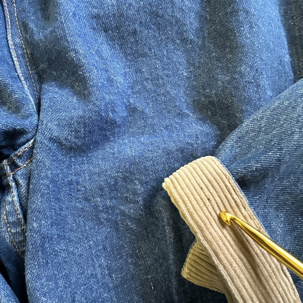 Vtg Ralph‎ Lauren Dungarees Denim Jacket M Cropped Corduroy Leather Accents - Picture 8 of 12